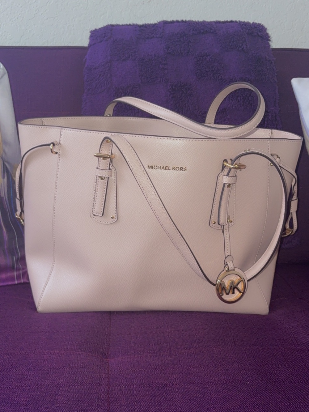 Michael Kors Blush Saffiano Leather Tote with Gold MK Charm